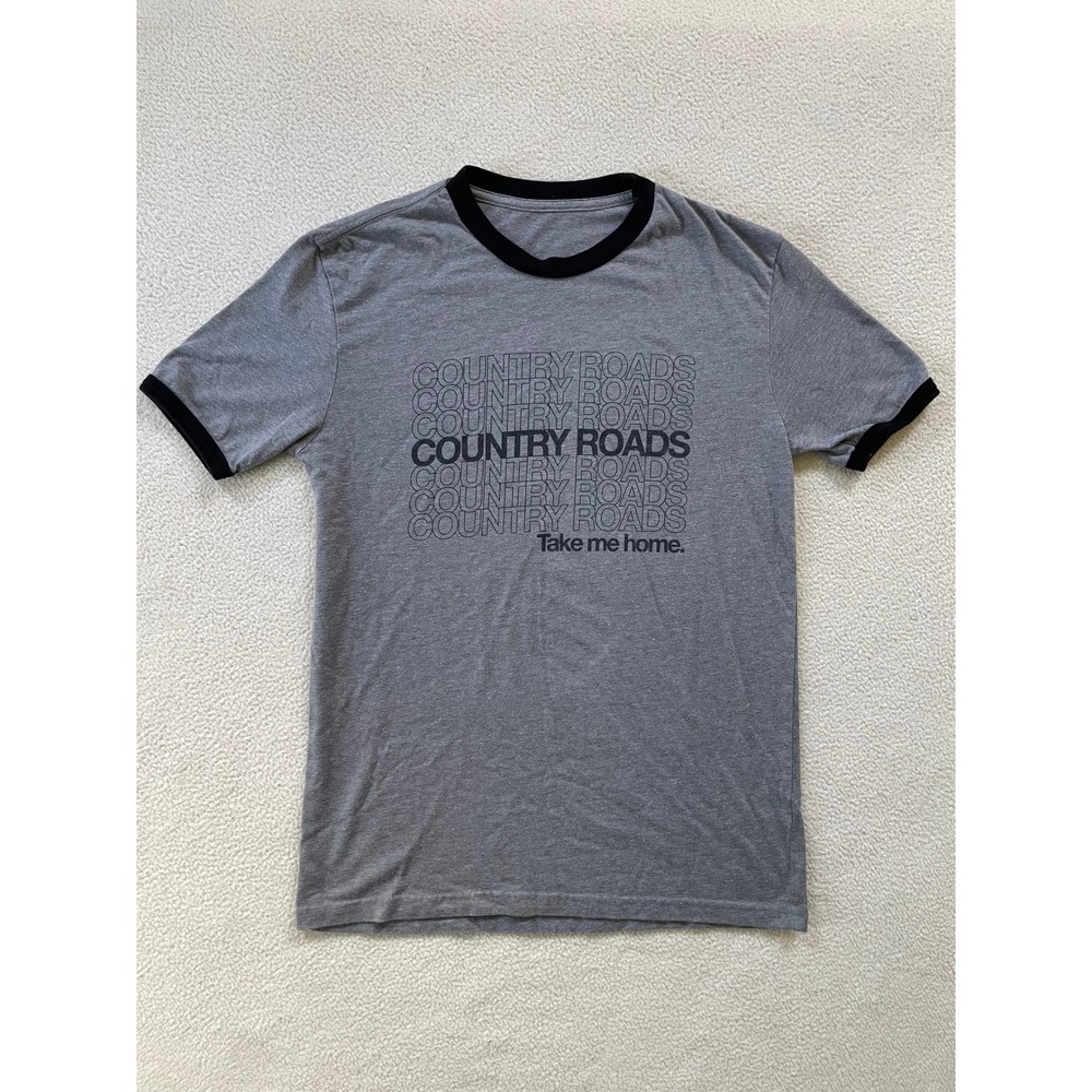 Unbranded Mens Small T-Shirt Gray Country Roads Take Me Home Ringer Graphic Tee